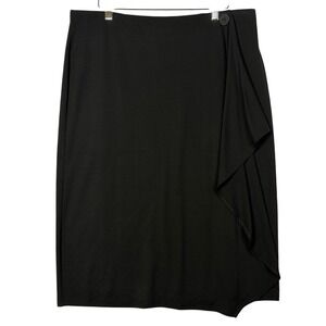 J Jill Womens Medium Black Solid Wrap Midi Skirt Stretch Minimalist Office New